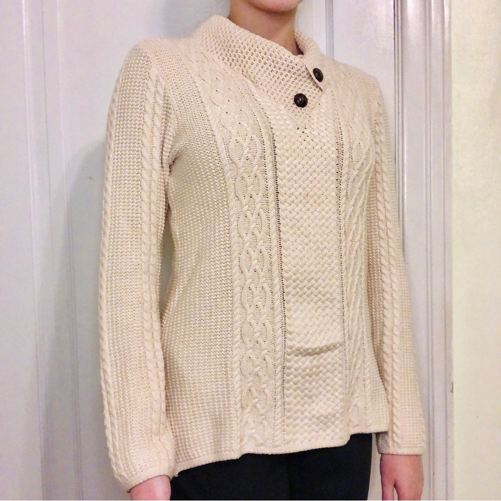 Jeanne Pierre Cowl Neck Button Sweater Knitted